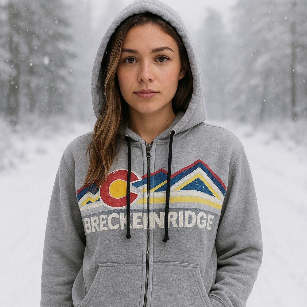 Unisex Mountain Style Breckenridge Ski Long Sleeve Zip Hoodie Colorado Size L